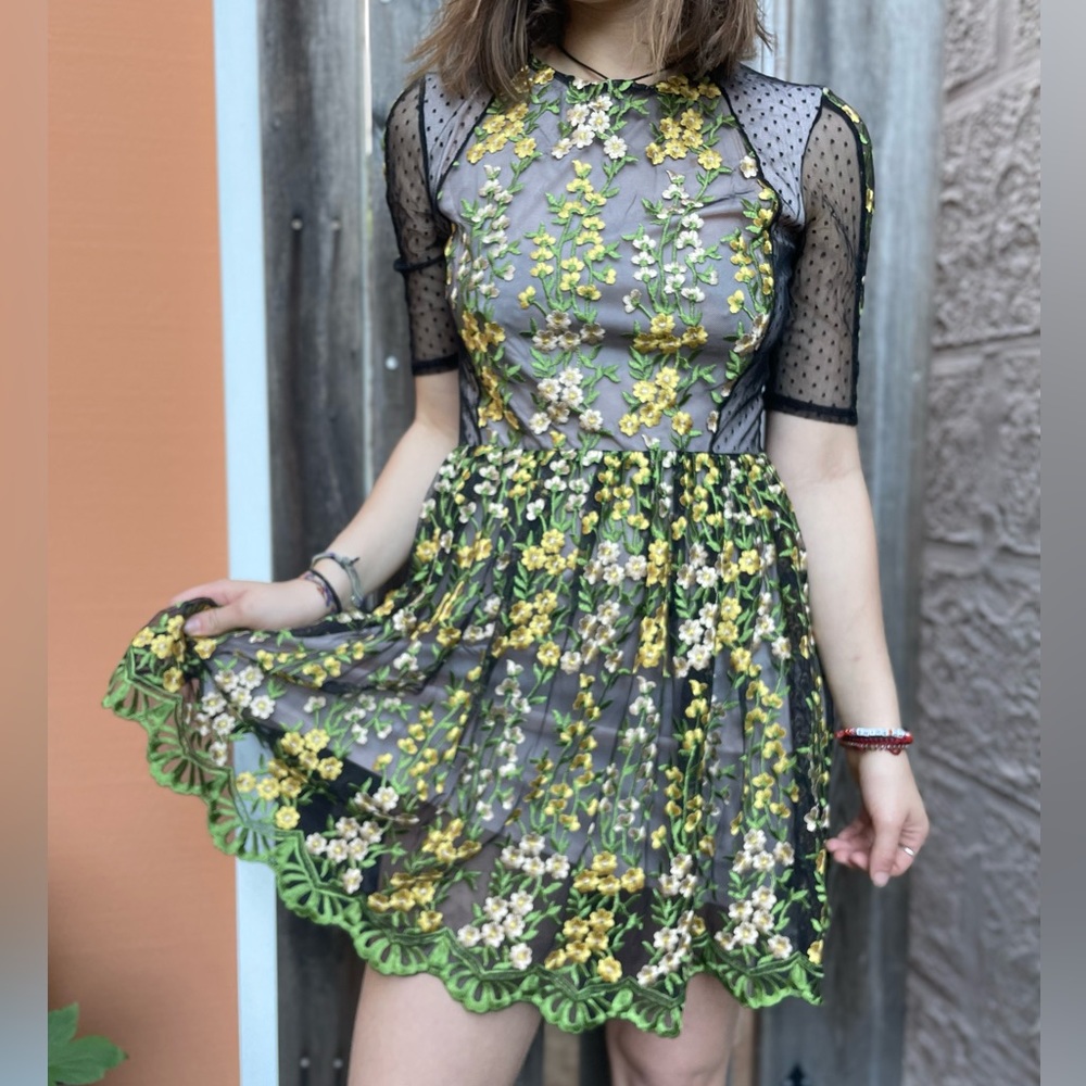 ASOS mesh floral embroidered dress with lining